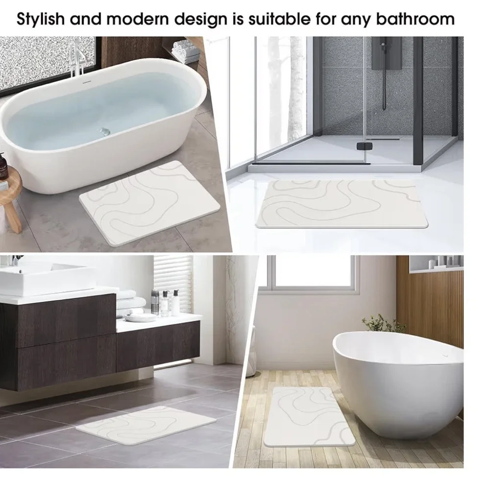 ZIKIBL Diatomaceous Earth Stone Bath Mat Fast Drying Non Slip Grey White 24x15in